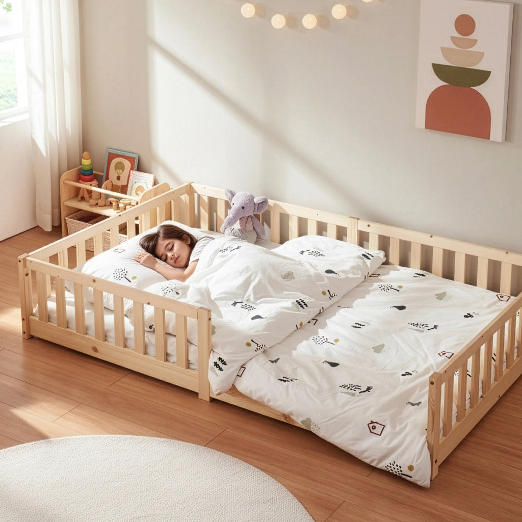 Letto Montessori per Cameretta Tanna in Legno di Pino 120 x 200 cm - Naturale [en.casa]