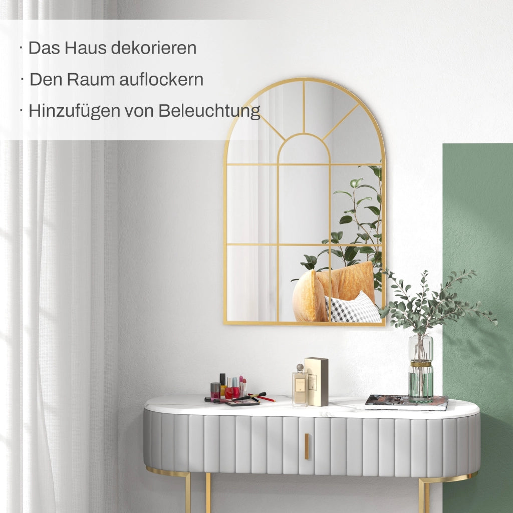 Specchio da parete, specchio da finestra, 91 x 60 cm, decorativo con cornice in metallo, specchio da appendere per soggiorno, camera da letto in oro