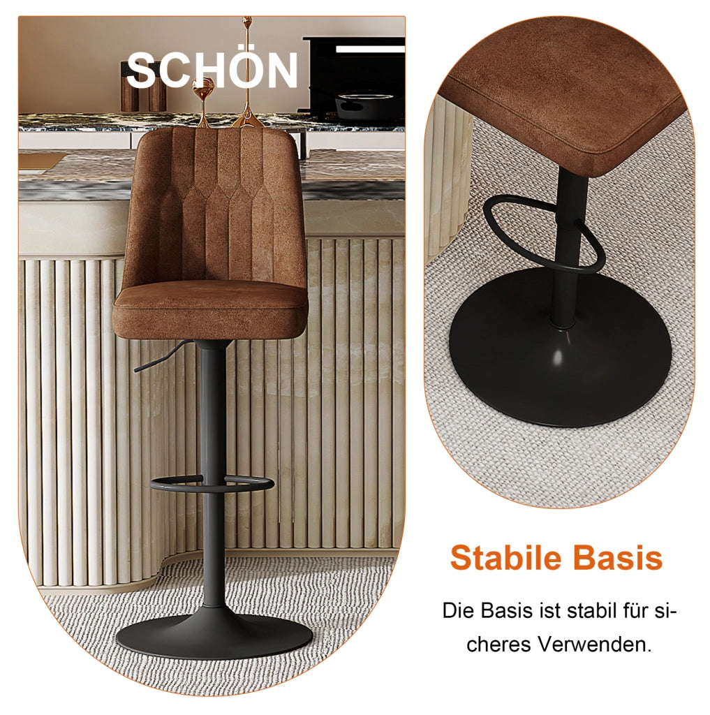 Set tavolo bar rotondo in vetro Ø89 cm con 2 sgabelli girevoli marroni