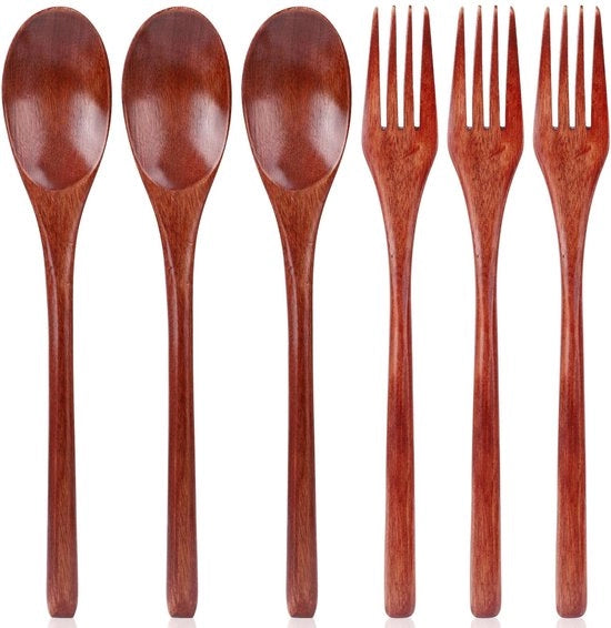 Set di 6 Lebbi in Legno da 22,5cm - Herbruikbare Posate in Legno - Materiali Riciclabili - Ideali per Cucina e Servizio