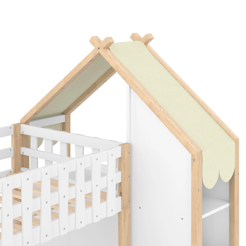 Letto a castello 90x200 + 140x200 cm con cassetti, bianco naturale