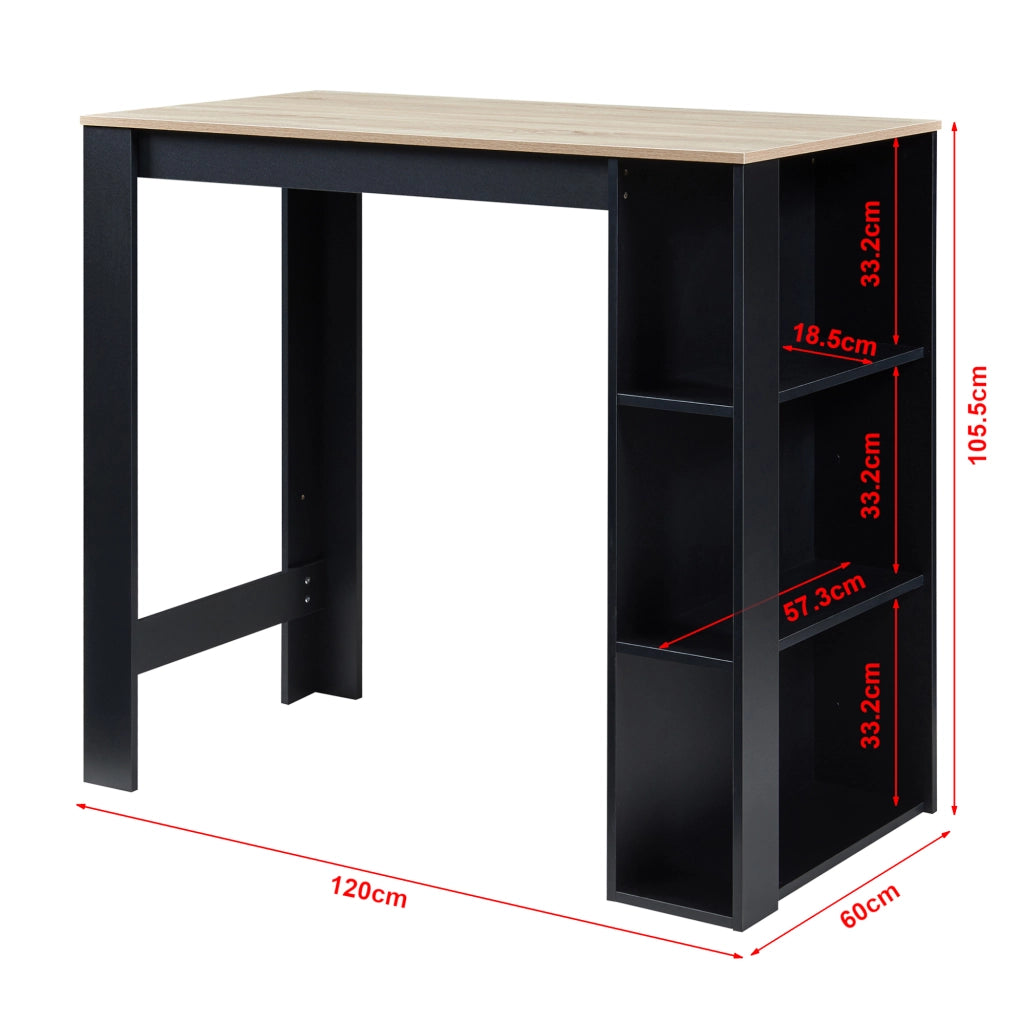 Tavolo Alto da Bar Danderyd Bancone a 3 Ripiani Laterali 120 x 60 x 106 cm - Nero e Effetto Rovere [en.casa]