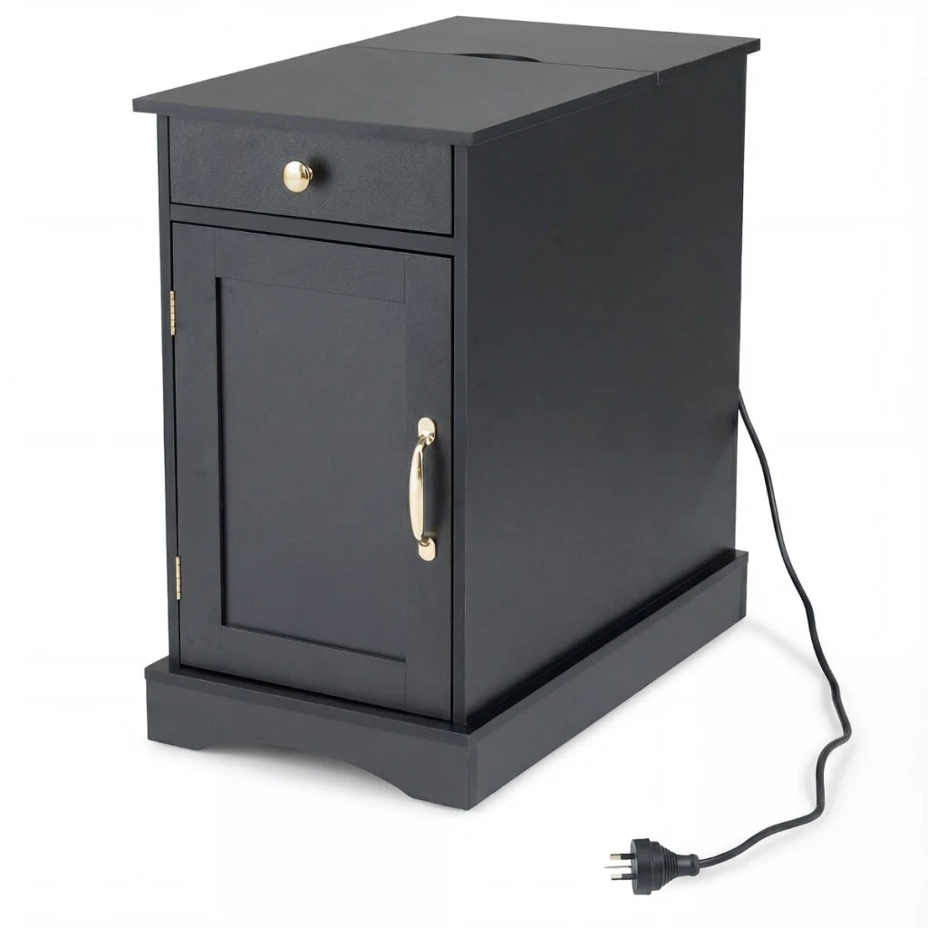 Comodino con presa di corrente integrata 60 x 35 x 62 cm pratico e moderno in truciolato nero 20_0020904