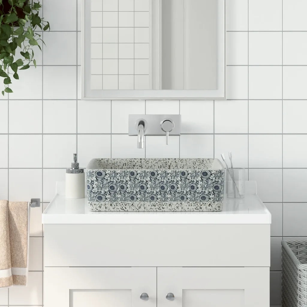 Lavabo Appoggio-Lavandino-Lavello Grigio e Blu Rettangolare 46x35,5x13cm Ceramica