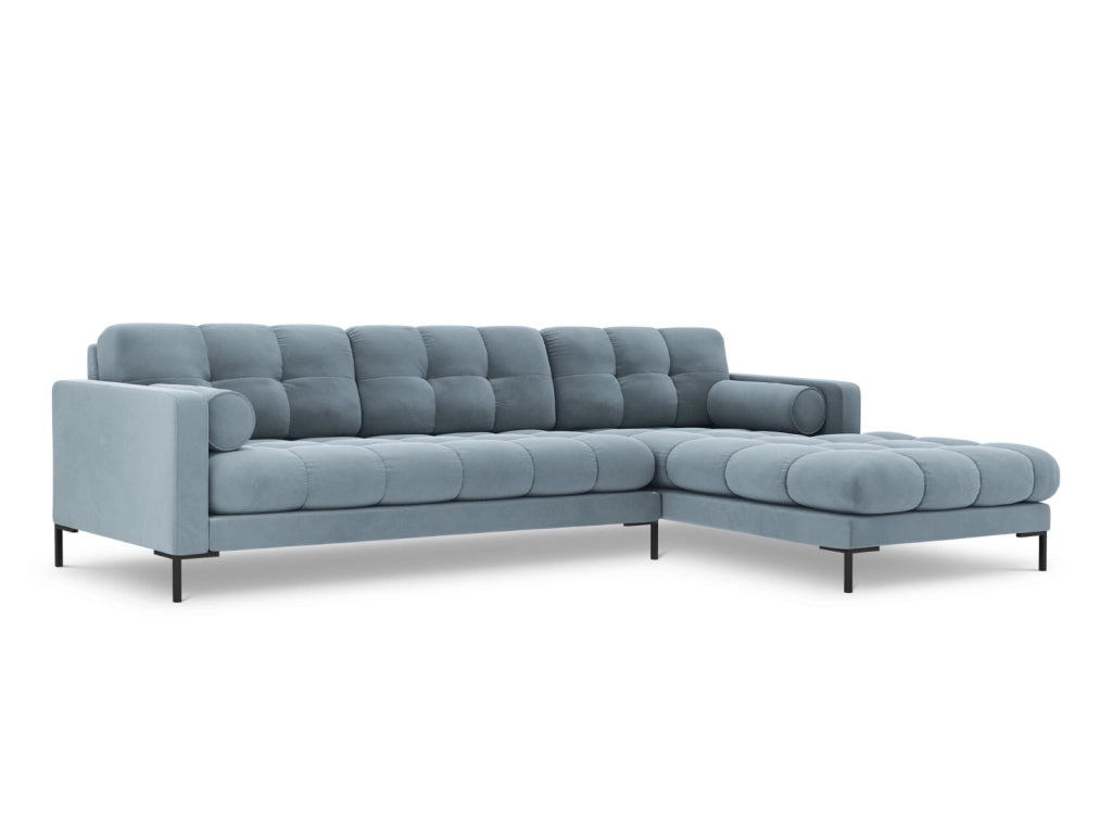 Cosmopolitan Design - Divano angolare destro "Bali" 5 posti in velluto azzurro 