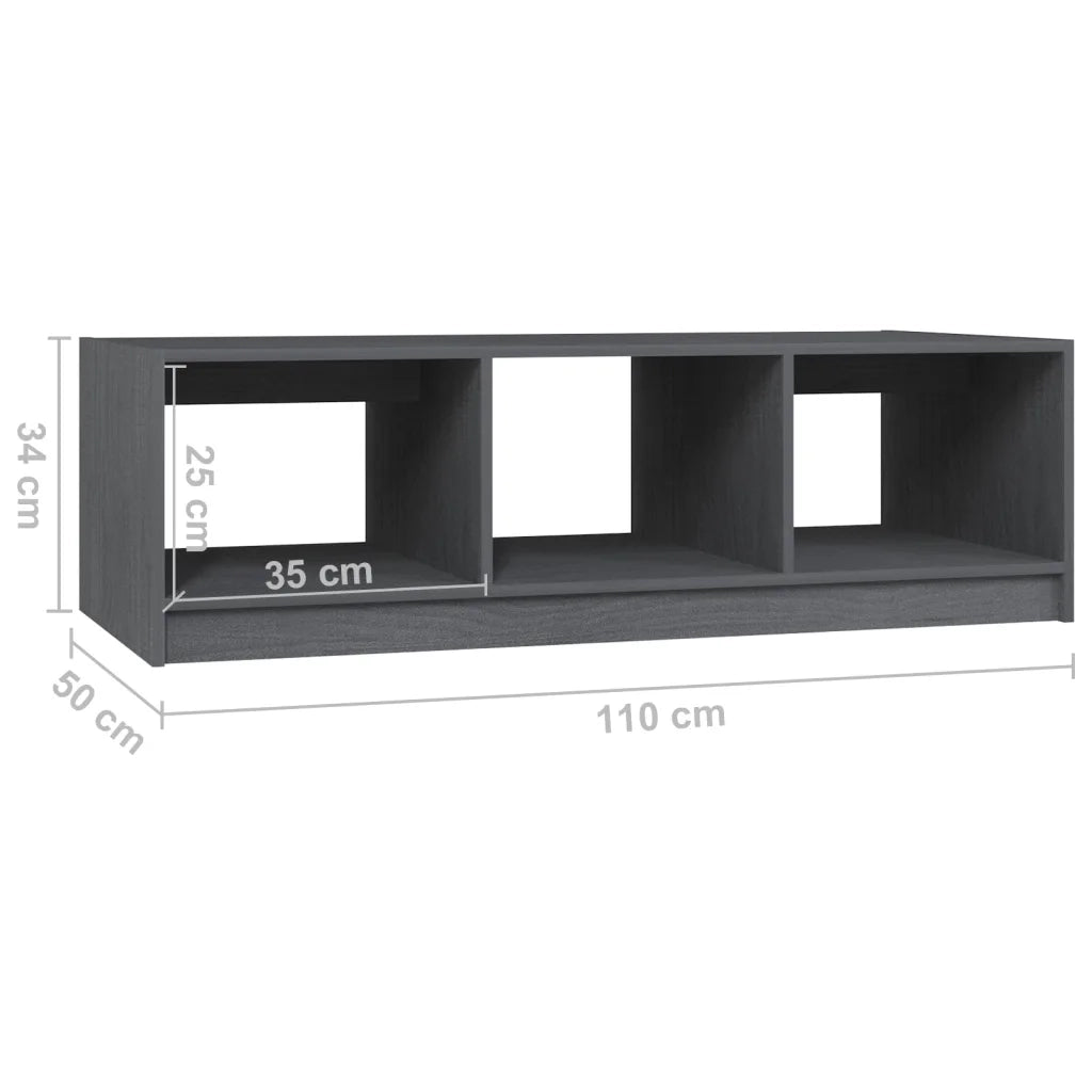 Tavolino da Salotto-Tavolino da soggiorno Grigio 110x50x34 cm Legno Massello di Pino