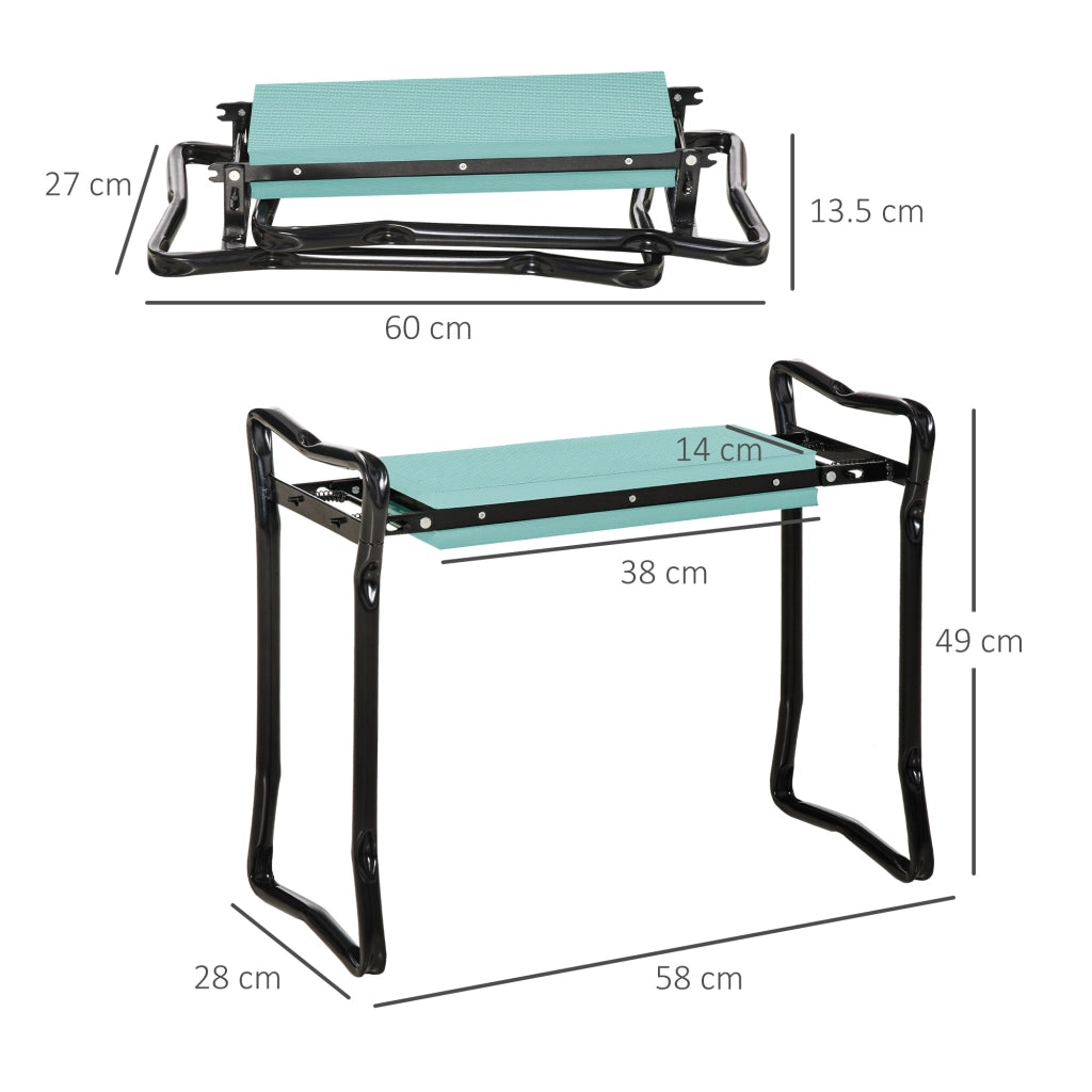 Carrello pieghevole con seduta e supporto per ginocchia, struttura in acciaio ed EVA nero 58 × 28 × 49 cm