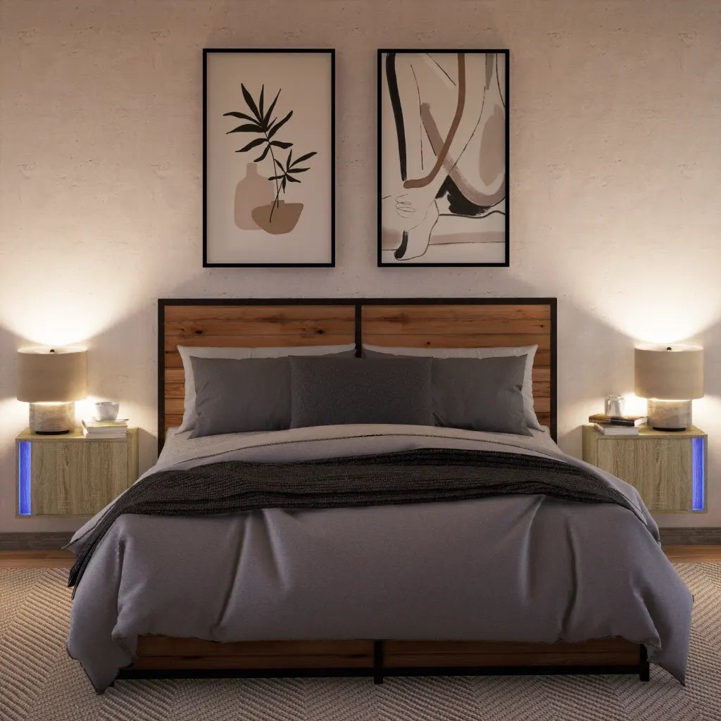 Comodini a Parete con luci LED 2 pz Rovere Sonoma 852094