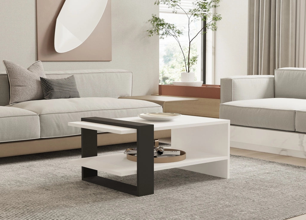 Tavolo basso in legno "Funda" - 80 x 55 x 35 cm - Antracite Bianco