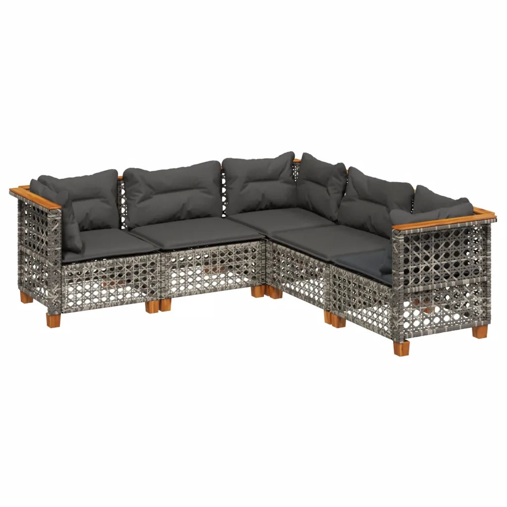 Set Divano da Giardino 5 pz con Cuscini Grigio in Polyrattan