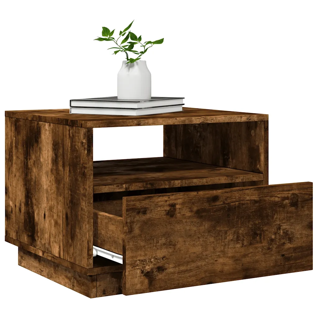 Tavolino da salotto | Tavolino da caff¨¨ | Tavolino da Soggiorno con Luci LED Rovere Fumo 50x49x40 cm