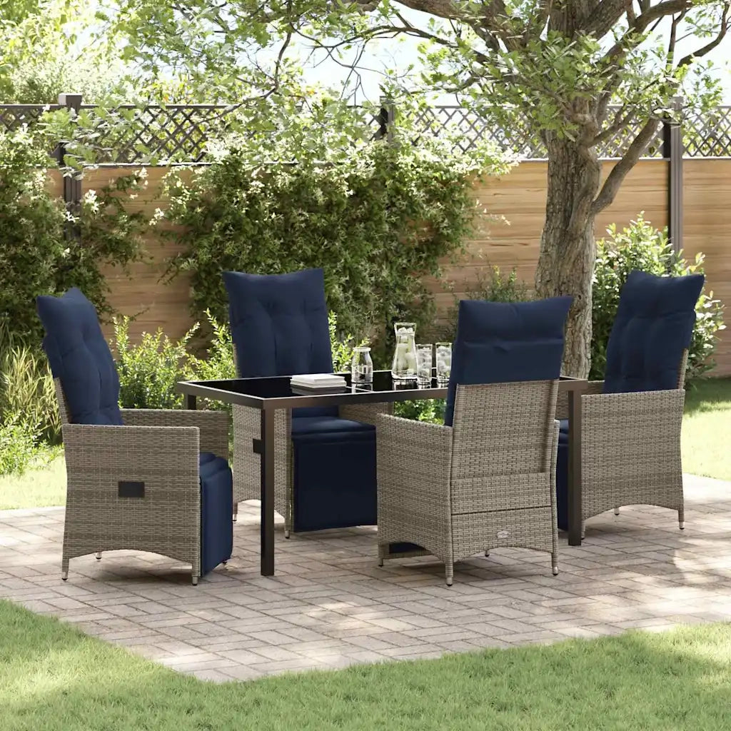 Set di tavolo e sedie con cuscino 5 pcs Grigio Rattan in PE