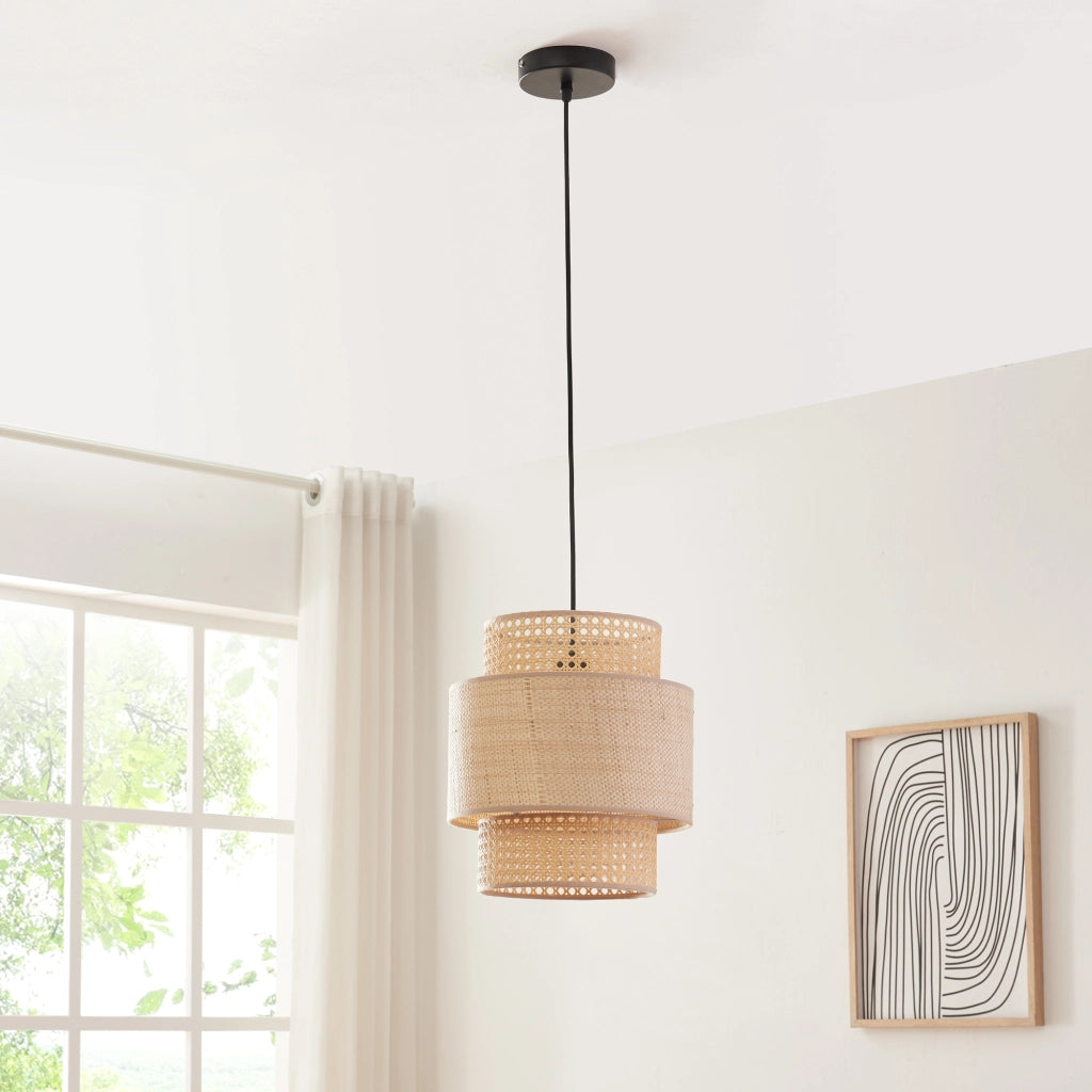 Lampada a Sospensione Biggar a Paralume Cilindrico Doppio Ø29 cm - Beige lux.pro