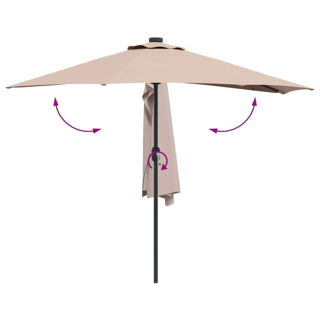 Ombrellone da giardino pieghevole moderno 294 x 150 x 224 cm con LED solare atmosfera accogliente poliestere color tortora 02_0058669