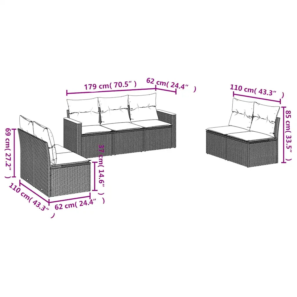 Set Divani da Giardino 7 pz con Cuscini Grigio in Polyrattan 3225879