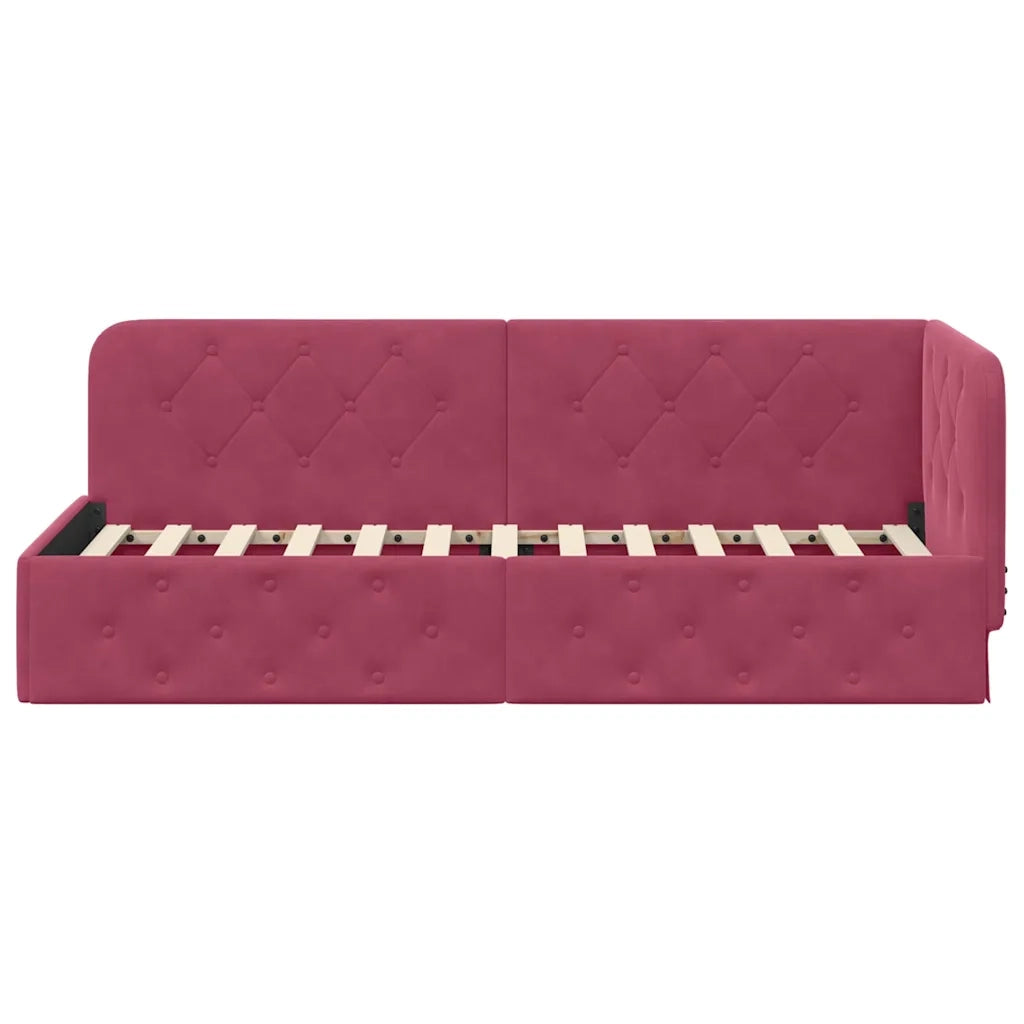 Cornice del letto ad angolo Rosso Vino 80 x 200 cm Velluto