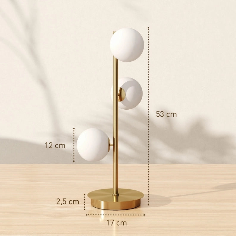 Lampada da tavolo 24x24x53 cm finitura ottone, 3 sfere, per camera –