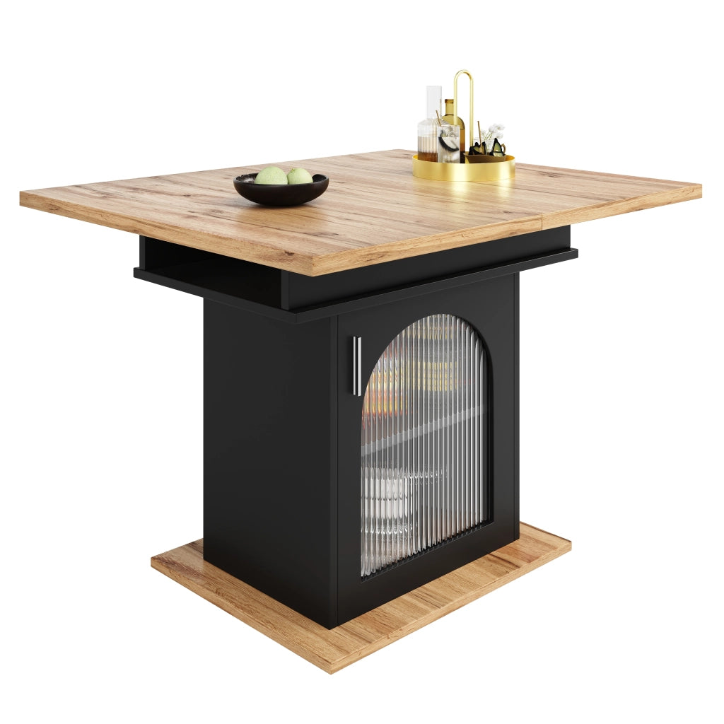 Tavolo da Pranzo Allungabile con Ripiani ¨C MINIMAL ¨C Legno Naturale/Nero 140x80 cm
