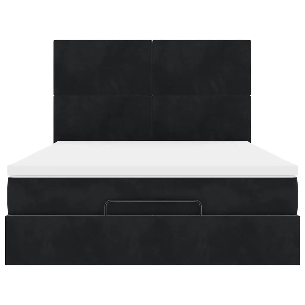 Struttura Letto Pouf con Materassi Nero 140x190 cm in Velluto 3313399