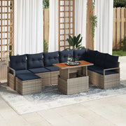 Set da Pranzo per Giardino con cuscino 9 pcs Grigio e Blu Navy