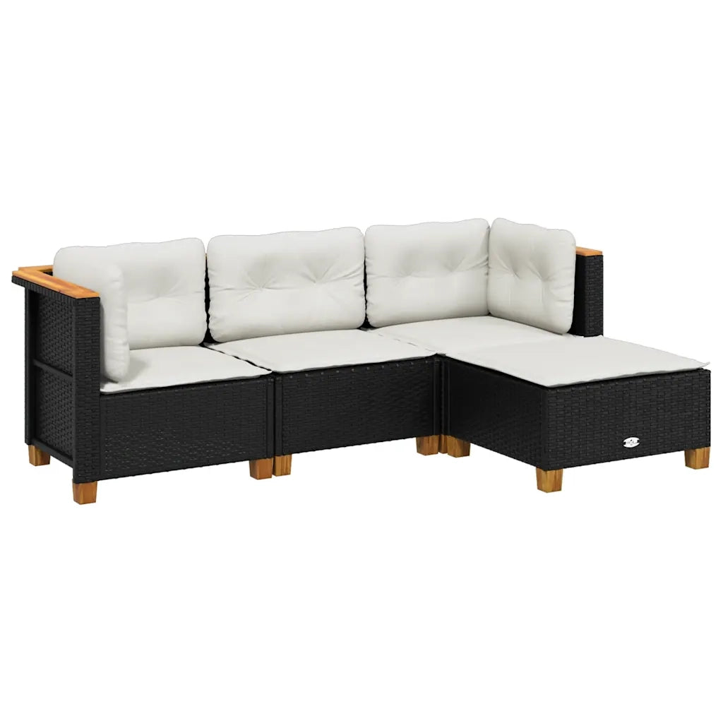 Set Divani da Giardino 4 pz | Set Salotto da Giardino con Cuscini Nero in Polyrattan