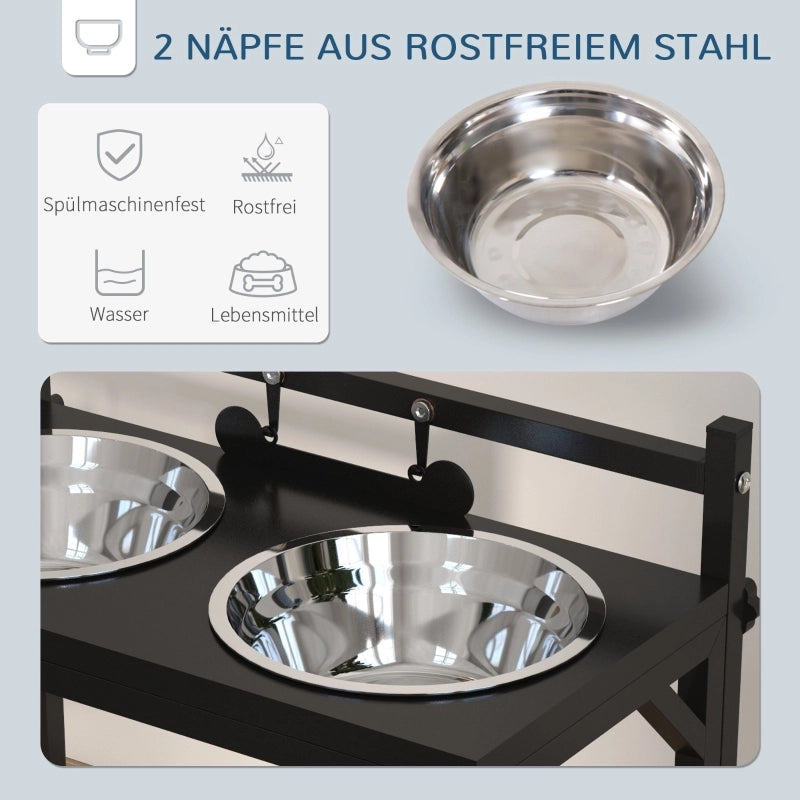 MANGIATOIA PER CANI Regolabile 40,5x22x39 cm Nero Acciaio