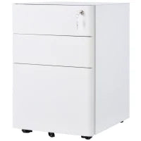 Cassettiera da Ufficio 3 Cassetti in Acciaio con Serratura e Rotelle, 39x48x59cm, Bianco