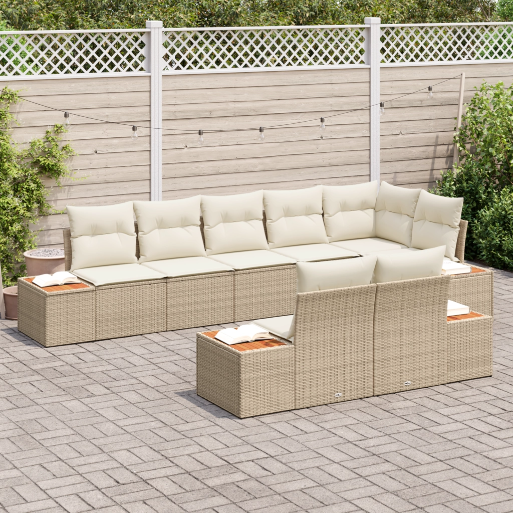 Set divano da giardino a 8 pezzi con cuscini in rattan poliuretano beige