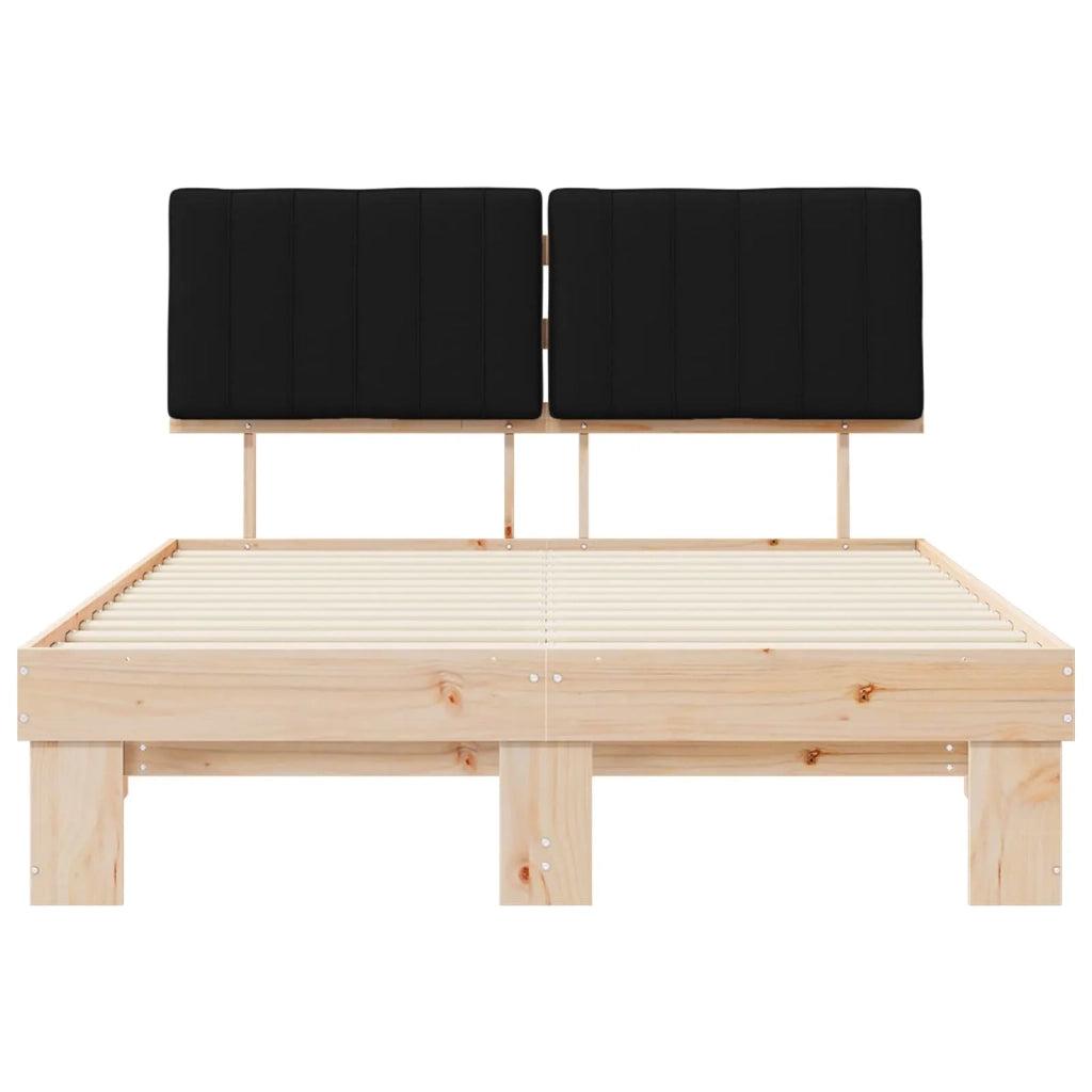 Letto con Testiera Rivestita Nero 135 x 190 cm Pino massello