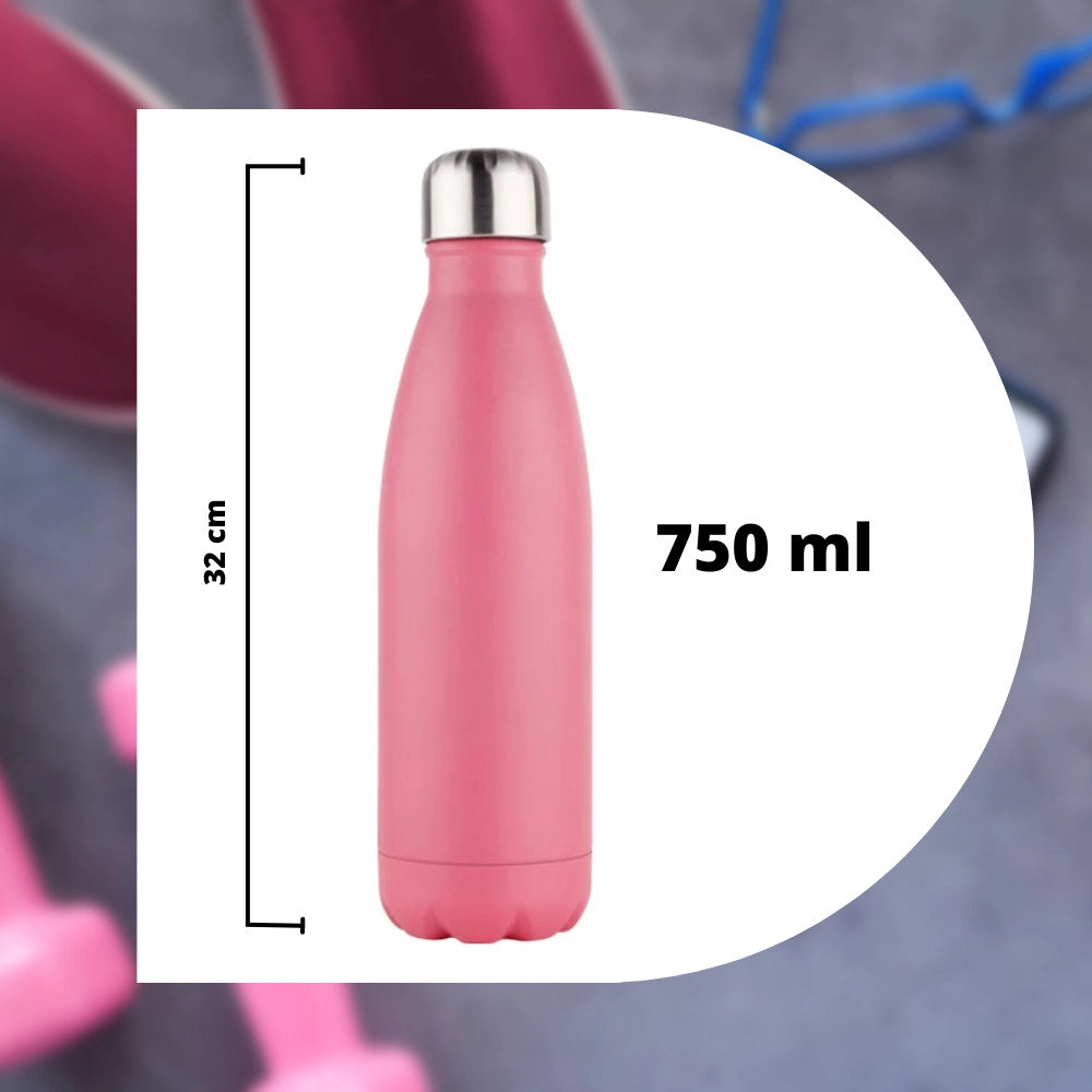 Trade Shop - Borraccia Sportiva 750 Ml Acciaio Inox Doppia Parete Per Sport Scuola Campeggio -
