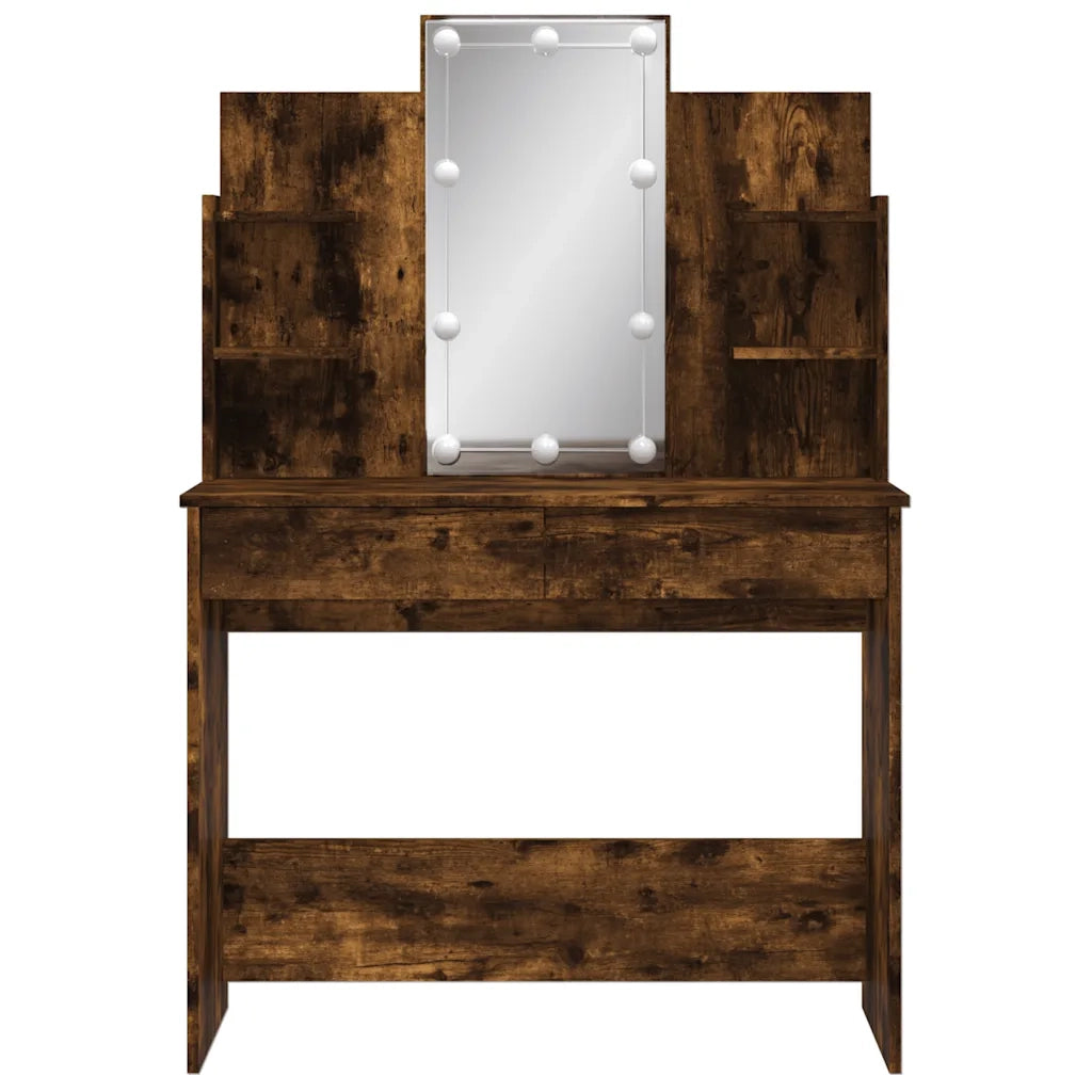 Toeletta | Tavolo da Trucco con Luci LED Rovere Fumo 96x40x142 cm