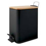 Pattumiera bagno 5 Lt in acciaio con coperchio in bambù nera con apertura a pedale Rexa