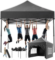 Gazebo 3 x 3 impermeabile, stabile, resistente all'inverno, altezza regolabile, gazebo pieghevole con 4 pareti laterali, protezione UV 50 +, per giardino, cortile, campeggio, gazebo nero