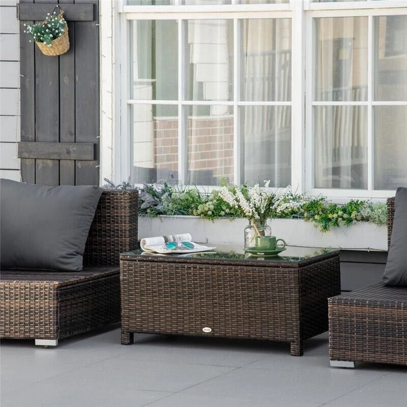 TAVOLINO DA GIARDINO IN RATTAN CON TOP VETRO 85 X 50 X 39 CM MARRONE