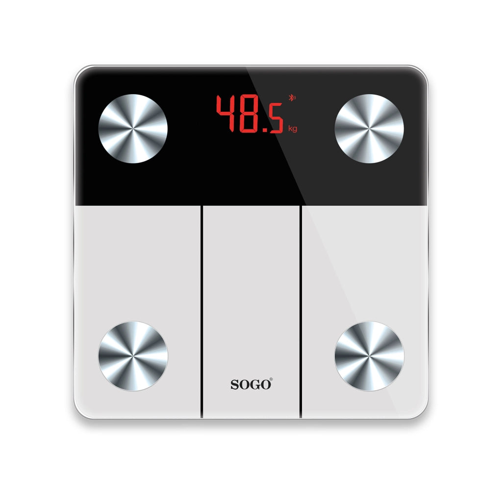 Bilancia pesapersone smart Bluetooth, display LED cristallo temperato, analisi composizione corporea BMI grasso muscoli 180kg - SOGO
