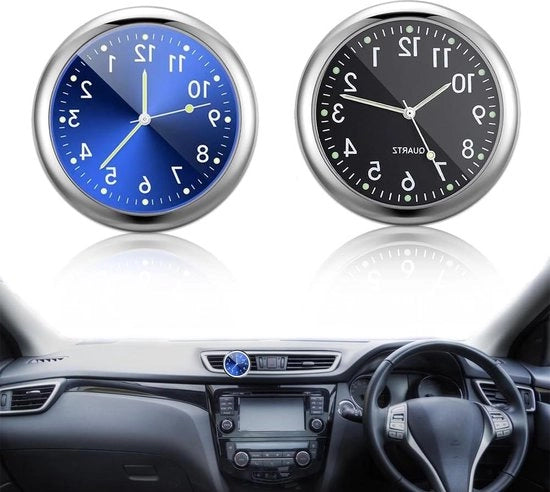 Orologio da parete mini per auto - 2 pezzi - orologio a quarzo con clip di ventilazione - decorazione interiore auto - blu nero.