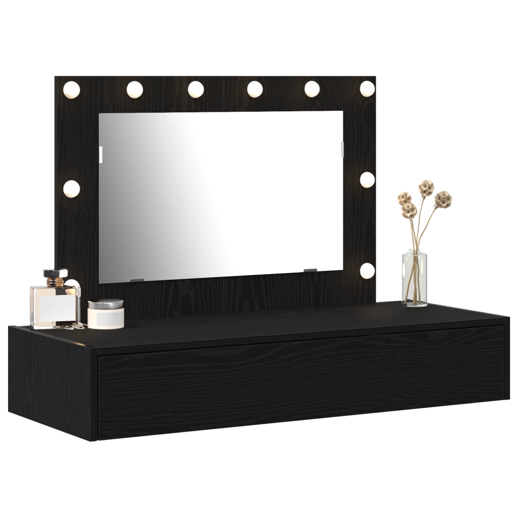 Tavolo da trucco montato a muro con luci LED in quercia nera