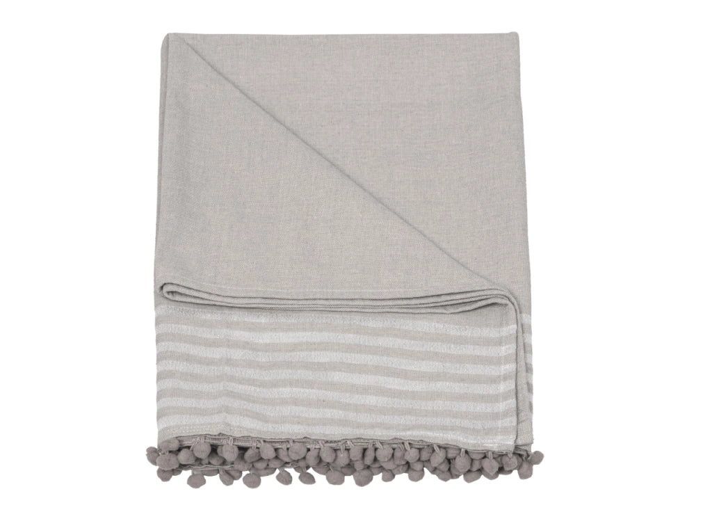 Telo Mare Fouta Spiaggia 100% Cotone Modello Lurex Con Pon Pon - Telo Mare - Grigio