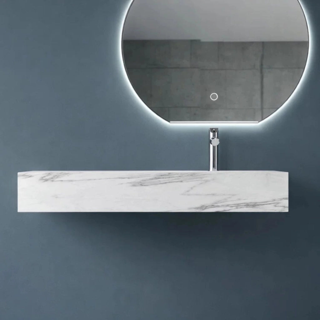 Lavabo consolle sospeso astrid artificial stone bianco venato elegante moderno *** finitura- bianco, confezione 1