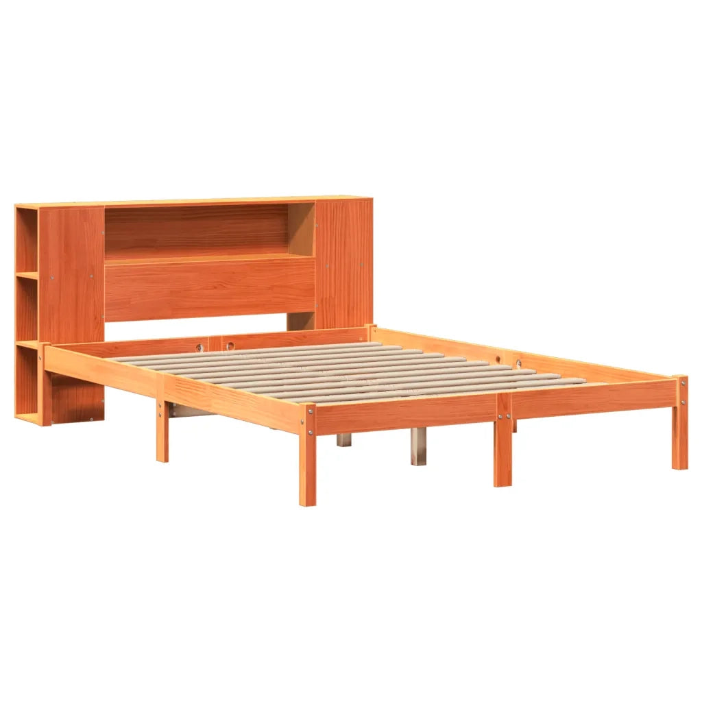 vidaXL Letto Libreria senza Materasso Marrone Cera 135x190 cm in Pino