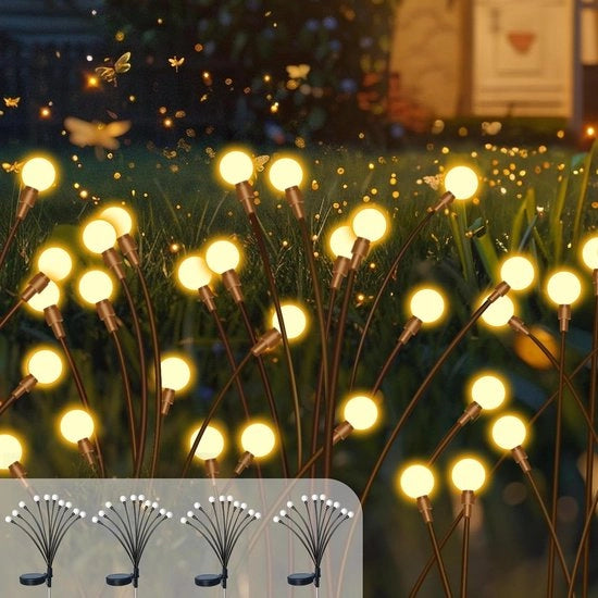 Illuminazione solare a LED - Acqua resistente - 4 pezzi, 10 LED - Decorativa per esterno - Giardino, sentiero, recinzione