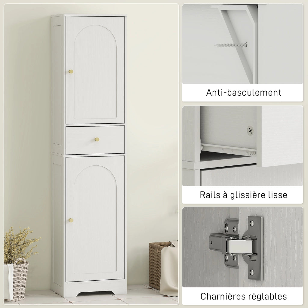 Armadio da bagno colonna con ante cassetto e ripiani regolabili ¨C zephmum ¨C bianco 40x29.5x170 cm