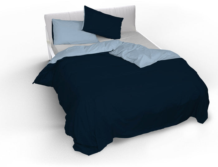 Copripiumino 1 Piazza e Mezzo con Sacco e Federe Doubleface Blu Scuro/Azzurro