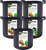 Zacchini per Coltivazione di Materiale Vegetale con Maniglie - Contenitori di Cultivo Non Tessuti Resistenti - Per Patate, Pomodori e Fragole - Contenitori di Coltura Respiranti per Piante - Utilizzo Esterno - 3 Galloni - 5 pezzi.