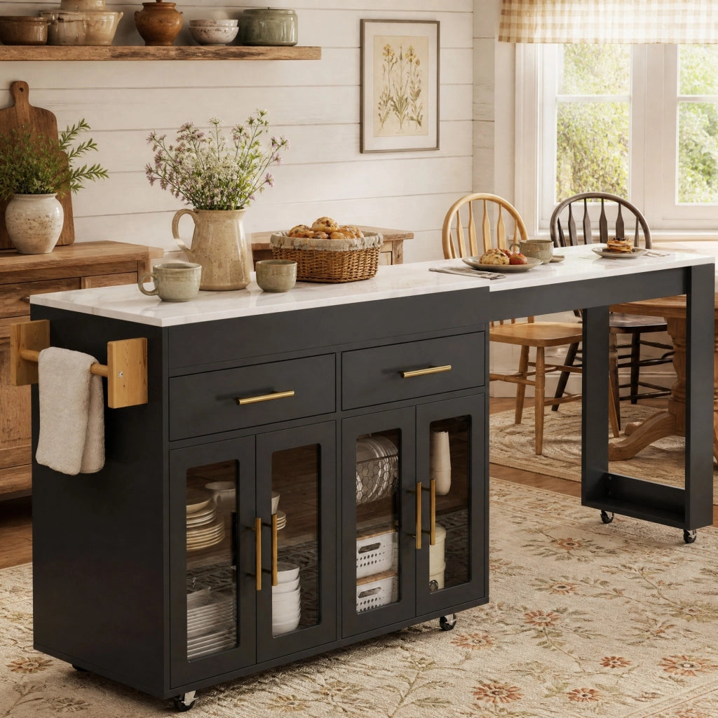 ISOLA CUCINA Estensibile 132,5-217 x 50 x 93 cm MDF Nero