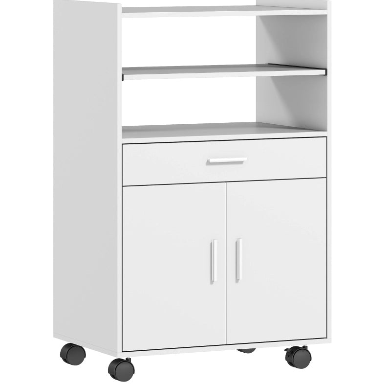 Mobile credenza cucina in MDF bianco con doppia anta, cassetto e ruote
