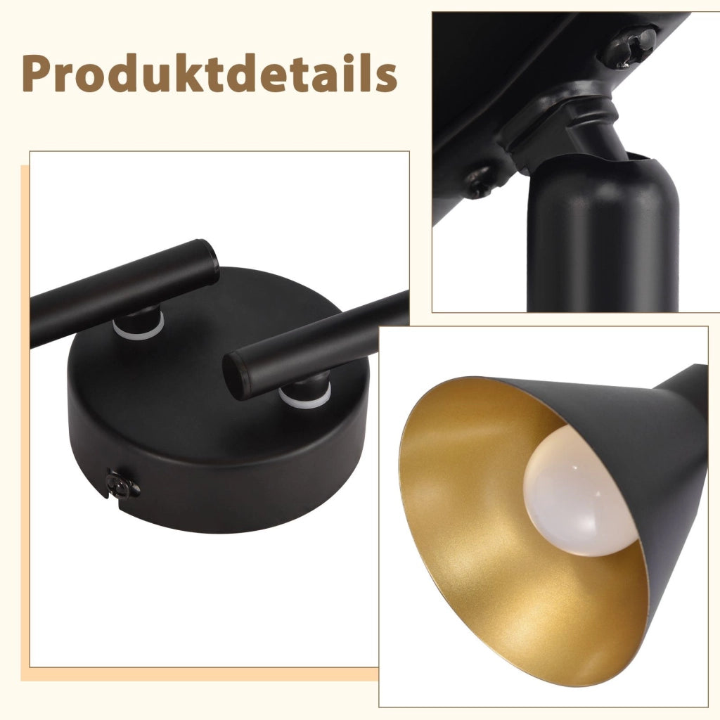 ZMH Faretto da soffitto retrò neri 4 luci E14 metallo 350° girevoli stile industriale 71 cm per soggiorno camera letto