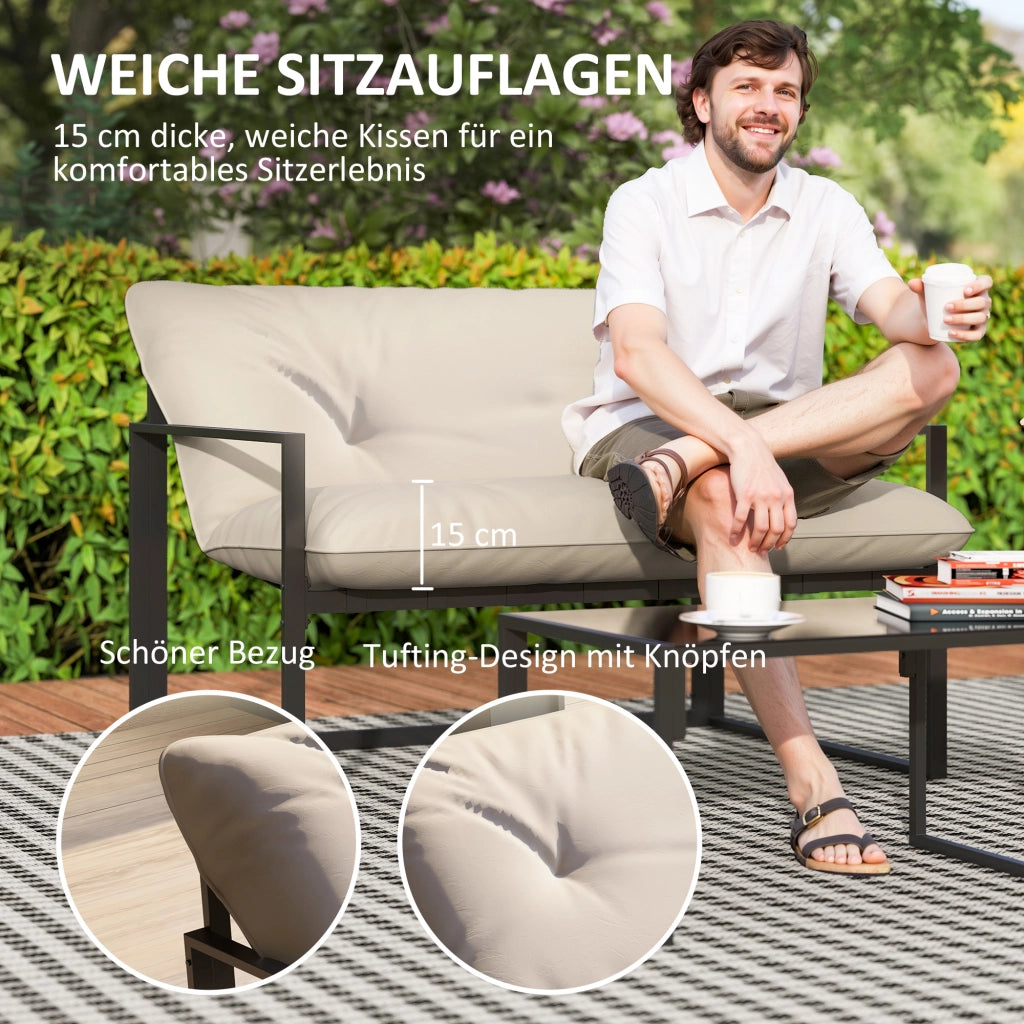 Set di mobili da giardino 1 tavolo di vetro 2 poltrone. 1 divano impermeabile 114 cm x 70 cm x 67 cm grigio+beige