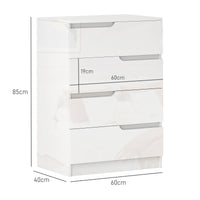 Cassettiera 4 Cassetti Moderna e Minimal 60x40x85 cm Bianco Lucido