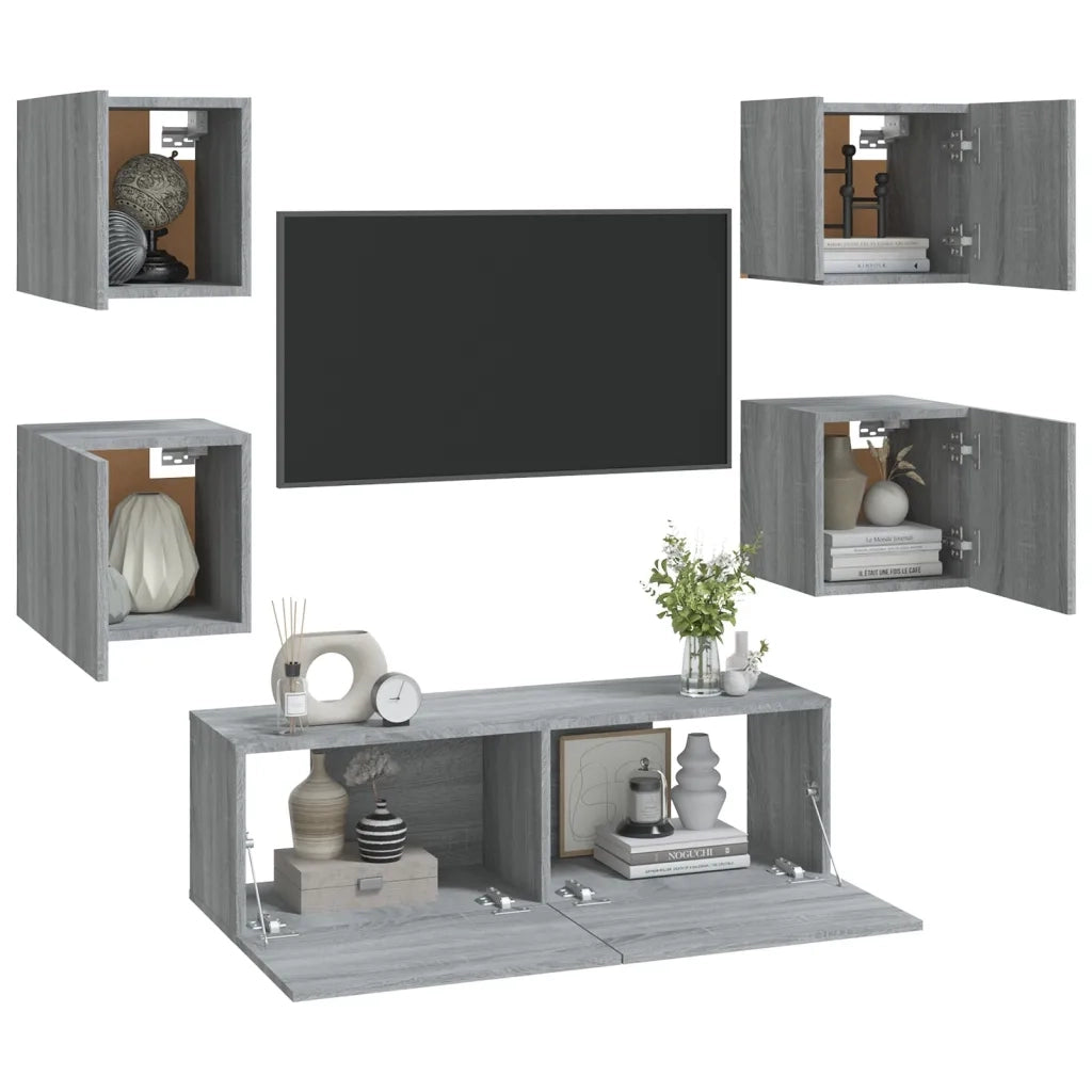 Set di Mobili TV a Parete Grigio Sonoma in Legno Multistrato 3120303